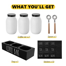 Coffee Sugar Tea Canister Set, Coffee Bean Storage Jar with Spoon and Airtight Lids, Coffee Containers, Farmhouse Coffee Bar Accessories, Coffee Station Decor