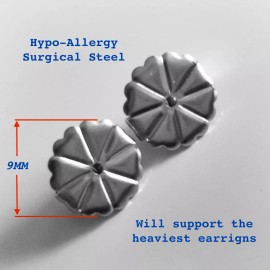 Eastern Findings 8 Pairs of Hypo Allergy Extra-large Surgical Steel Earring Backs (16 total)