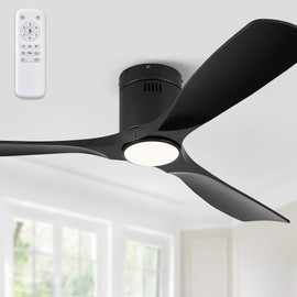 Fanbulous 52" Ceiling Fans with Lights and Remote Control,Modern Flush Mount Ceiling Fan with 3 LED Colors,Outdoor Low Profile Ceiling Fans with 6-Speeds Timer DC Motor for Bedroom Living Room Patio