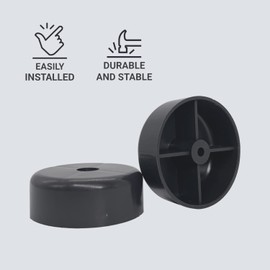 Pack of 8 Black Furniture Legs, Height 15 mm, Round, Diameter 45 mm, Furniture Feet, Material Plastic, Screws Included (8, Height 15 mm)