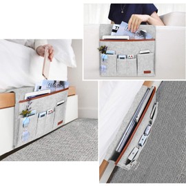 SIMBOOM Sofa Organiser, Remote Control Holder, Bed Bag, Non-Slip Bedside Table, Caddy Storage Bag for Phone, Magazine, Books, Glasses, Coffee