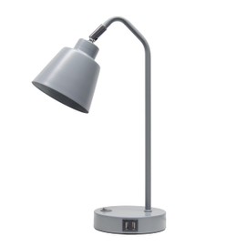 Simple Designs LD1071-GRY 16" Sleek Essentials Adjustable Metal Desk Task Lamp with Dual USB Ports, for Office, Desk, Nightstand, Dorm, Gray