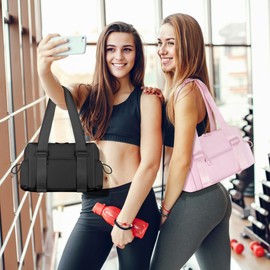 Small Gym Bag & Tote bag for Women, Waterproof Travel Duffle Bag with Wet Compartment, Mini Gym Bag for Sport & Workout & Swimming, Black - KUKUPAK