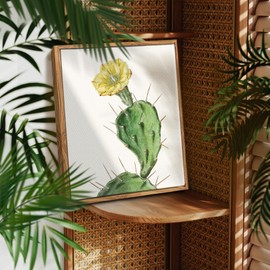 crmotu Vintage Framed Wall Art, Cactus Floral Botanical Prints, Tropical Plant Canvas Pictures, Minimalist Yellow Flower Wall Decor Living Room Bathroom Bedroom, Rustic Farmhouse Decor, 12x16inch