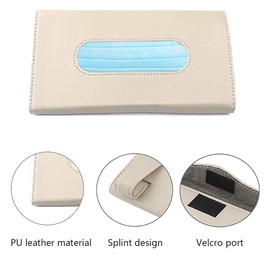 Car Visor Tissue Holder, Sun Visor Napkin Holder, Backseat Tissue Case, PU Leather Car Tissue Box Mask Holder for Car Visor (Beige)