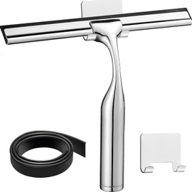 10" Squeegee for Shower Glass Door LASSHSWA All-Purpose Shower Squeegee for Glass Doors Bathroom Cleaner Tool Car Window Mirror Tile Wall Windshield Household with 2 Hooks and 2 Rubber Strips