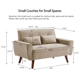 Jarenie 48.8" Small Loveseat Sofa, Mid Century Modern Love Seat Couch with Back Cushions and Wood Legs, 2 Seater Couches for Living Room, Bedroom, Small Spaces, Beige