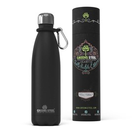 Greens Steel Stainless Steel Water Bottle - 17 oz, Black | Vacuum Insulated Double Wall with Screw Lid/Leak Proof | Thermal Travel Sports Canteen Coffee Flask
