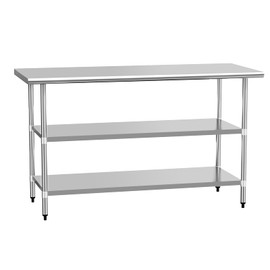 HOCCOT Stainless Steel Table for Food Prep & Work 24 x 60 inches Utility Table with 2 Adjustable Undershelves, Commercial Workstation in Kitchen, Garage, Outdoor BBQ