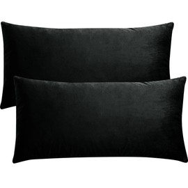 PiccoCasa Cushion Covers, Set of 2, Velvet Decorative Cushion Covers, 40 x 80 cm, Cushion Cover with Hidden Zip for Sofa Cushion, Couch Cushion, Bedroom, Black