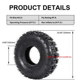 4.10/3.50-4 Tire 4-Ply,RUTU 4.10-4 10 X 3.50 Off Road Heavy Duty Tires for 4 Wheeler Lawn Mower Go Kart Handcart Garden Trailer