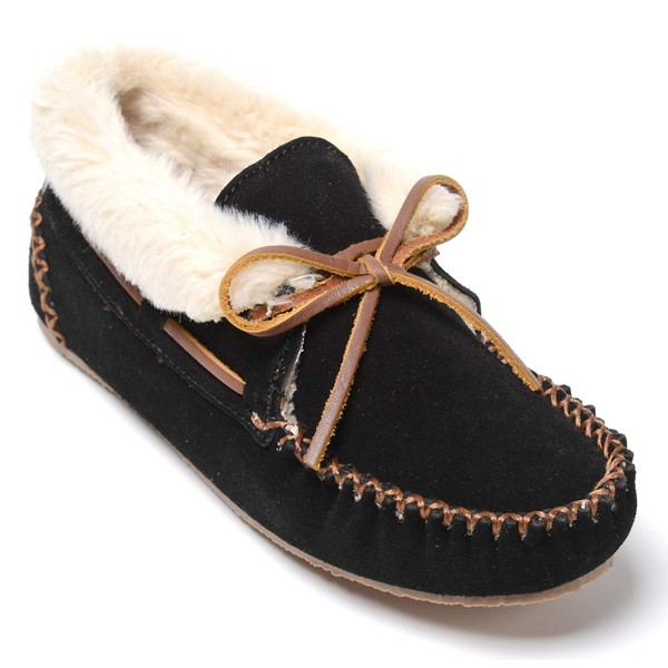 Minnetonka Womens Chrissy Bootie (Faux Fur) Black Suede Size 11