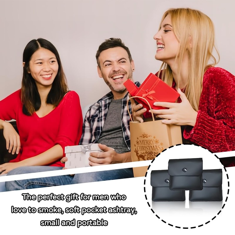 3 Pocket Ashtrays, Fireproof PVC, Ashtray for Travel, Odourless, Portable