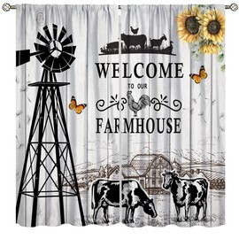 SENRUEGT Cow Printed Window Curtains,Western Farms Black and White Cattle Living Room Barn Curtains 42x63in