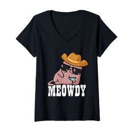 Womens Funny Country Cat in a Cowboy Hat Howdy as Meowdy V-Neck T-Shirt
