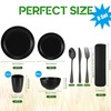 Pinkunn 64 Pcs Wheat Straw Dinnerware Sets with Stainless Steel