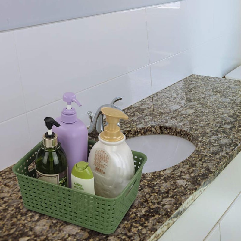 Sandmovie Plastic Weave Storage Baskets for Kitchen Bathroom, Green, 6