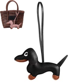 Wei Tech Dachshund Faux Leather Keyring - Cute Bag Charms for Women, Children & Dog Fans, Ideal for Backpack, Keychain & Decoration, black, Unit size