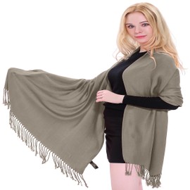 CJ Apparel Light Beige Solid Colour Tassels Design Shawl Scarf Wrap Stole Throw Head Wrap Pashmina Hand Made in Nepal NEW