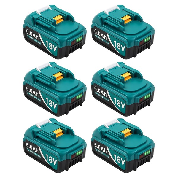 Twupixy 6Pack 18-Volt Replace for Makita 18V Battery BL1860B, Replacement