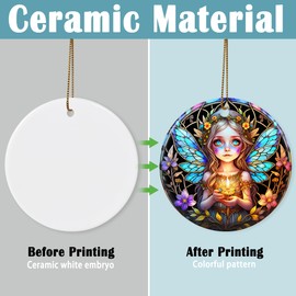 Touber Stained Ceramic Fairy Ornament - Fairy Christmas Ornaments - Christmas Tree Ornaments - Christmas Decorations - Fairy Decor for Office, Room, Home - Holiday Present Ideas - A