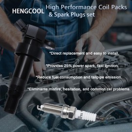 HENGCOOL Ignition Coils & Spark Plugs Set - 4 Packs UF652 Compatible with Hyundai & Kia 1.6L 2012-2019 - for Accent Veloster Rio Soul - Replace 27301-2B100 93815 5C1860