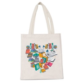 Book Lover Heart Shape Shopping Bag Bookworm Reusable Tote Bag Gift for Teacher Student BFF (Book Lover Heart)