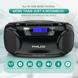 Philco Portable CD Player Boombox Bluetooth with Cassette Player All in One
