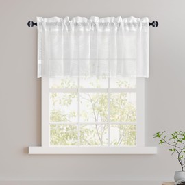 XWZO Linen Sheer Valance for Windows Solid Semi Transparent Curtains with Rod Pocket for Kitchen Small Window, White, 52"x18", 1 Panel