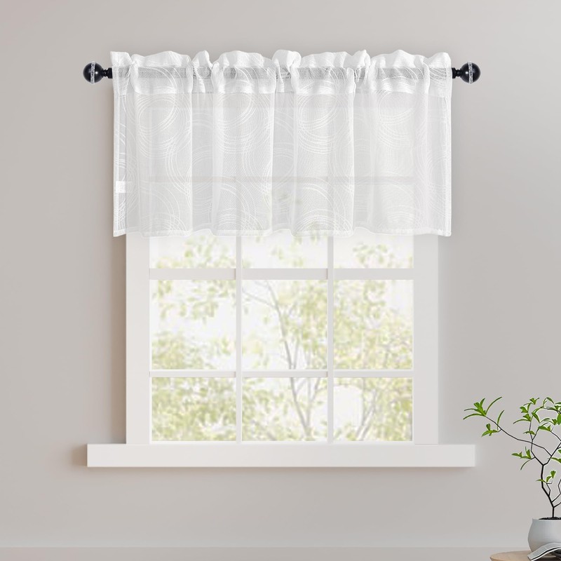 XWZO Linen Sheer Valance for Windows Solid Semi Transparent Curtains