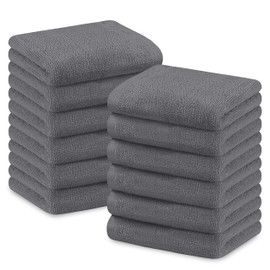 Olivia Rocco Hotel Collection Towels White Grey Hospitality Commercial Towel Set for Hotels B&Bs Hospitals 100% Soft Cotton Super Absorbent and Quick Dry, 12 Pk Face Cloths Grey