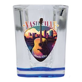 R and R Imports Nashville Tennessee Music City Souvenir 2.5 Ounce Shot Glass Square Blue Base