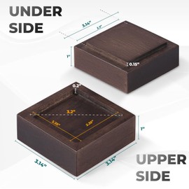 Bed Risers, Furniture Risers (Set of 8-Height 1") Can be Adjusted to 2'' 3''or 4'', Lifts Furniture Risers, Solid Natural Wood Risers, Non-Slip Recessed Hole (Square-Walnut Color)