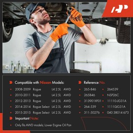 A-Premium Transmission Oil Pan & Lower Engine Oil Pan with Drain Plug, Compatible with Nissan Rogue 2008-2013 2.5L, Rogue Select 2014-2015 2.5L, AWD Only