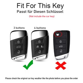 TECART Car Key Case Suitable for VW Passat CC Arteon Atlas Taos SEL Jetta GLI Tiguan Magotan Teramont Key Case Fits Skoda Super Kodiaq Leather Key Protection Case 3 Buttons Black