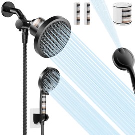 Shower Heads With Handheld Spray Combo,6" High Pressure Rain Shower Head with Filters,5" Handheld Filtered Shower Head,Black Dual Shower Head Set With 69" Stainless Steel Shower Hose
