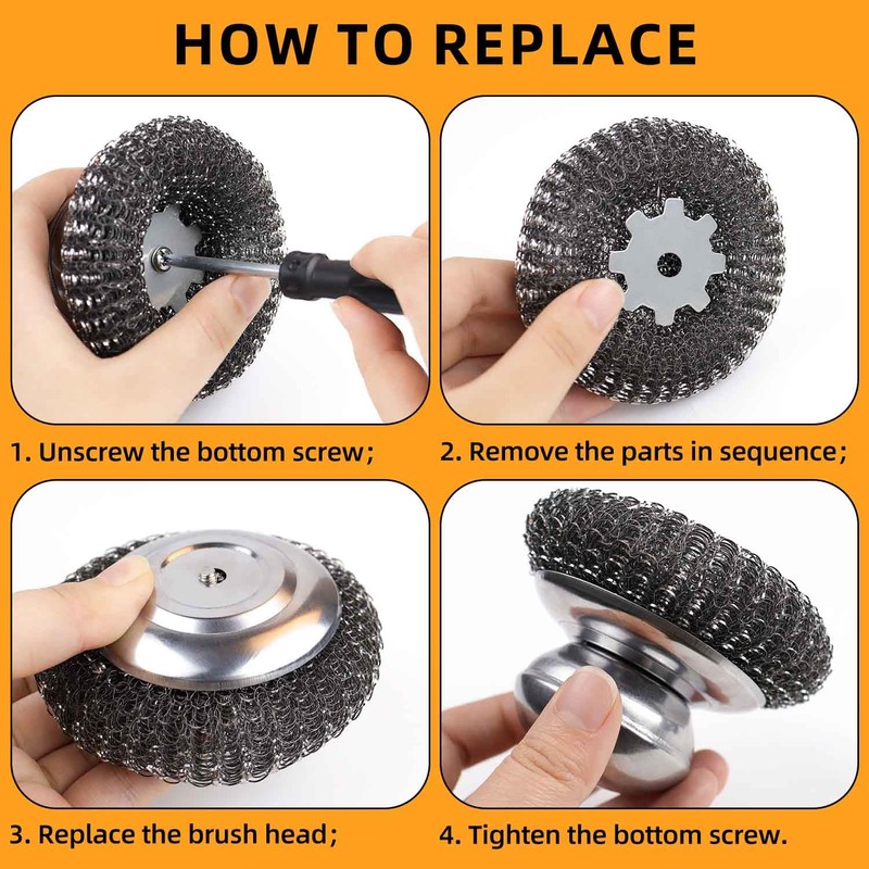 2 Pack Stainless Steel Wool Scrubber with Handle & 2