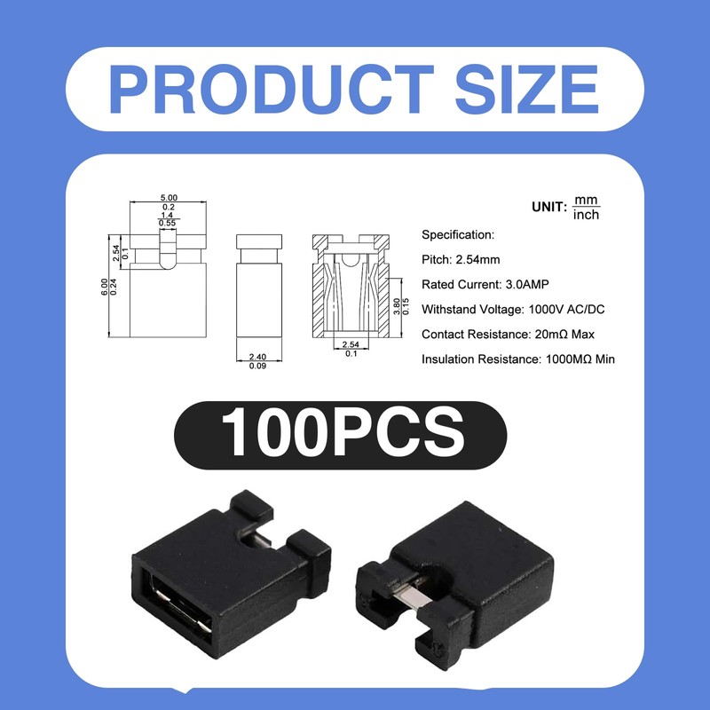 2.54 mm jumper cap, standard circuit boards, jumper caps, shunts,