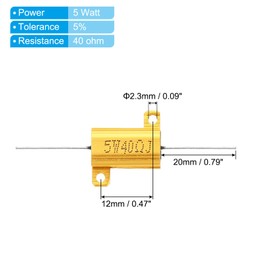 PATIKIL 2 Pieces 5W 40 Ohm Aluminium Case Resistor Housing Wire Resistors Screw Tap Power Resistor Gold Tone