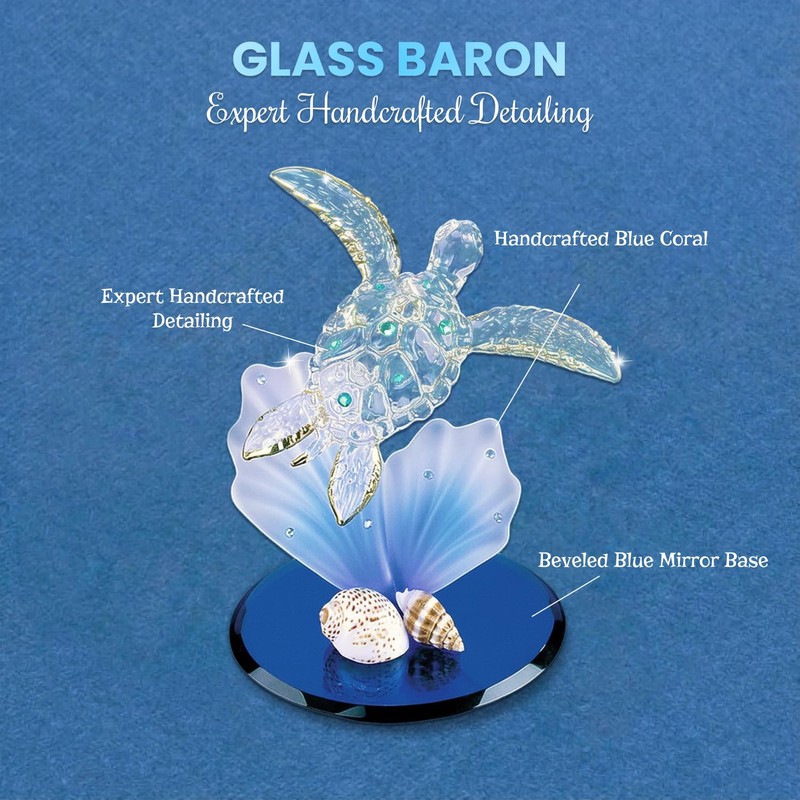 Glass Baron Sea Turtle with Blue Coral Figurine