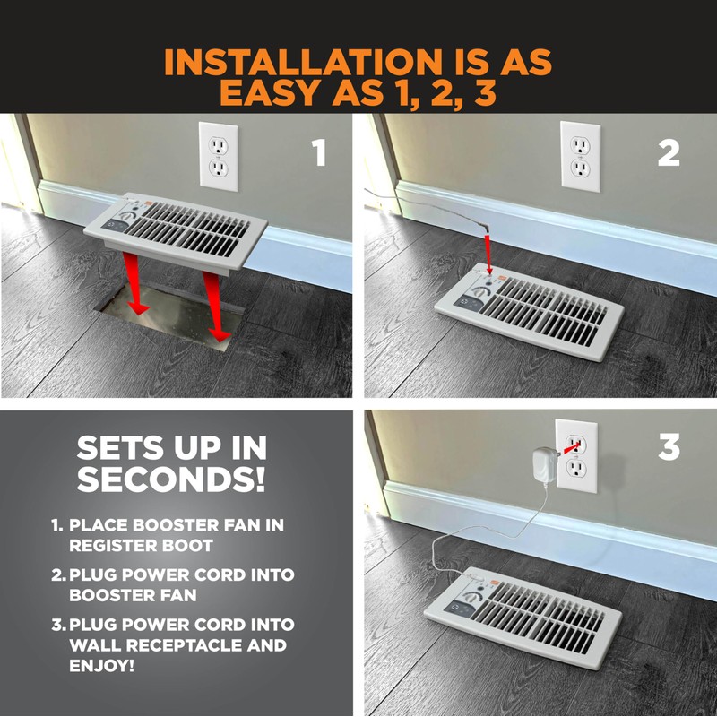 Suncourt Flush Fit Floor/Wall Register Booster Fan — Ultra-Quiet, 5-Speed