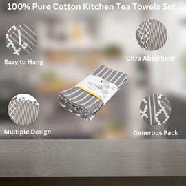 Penguin Home Premium 100% Pure Cotton Grey Tea Towel for Kitchen | Set of 5 Kitchen Towels | Soft & Durable Kitchen Cloths Towel Set | Machine Washable, 65 x 45cm