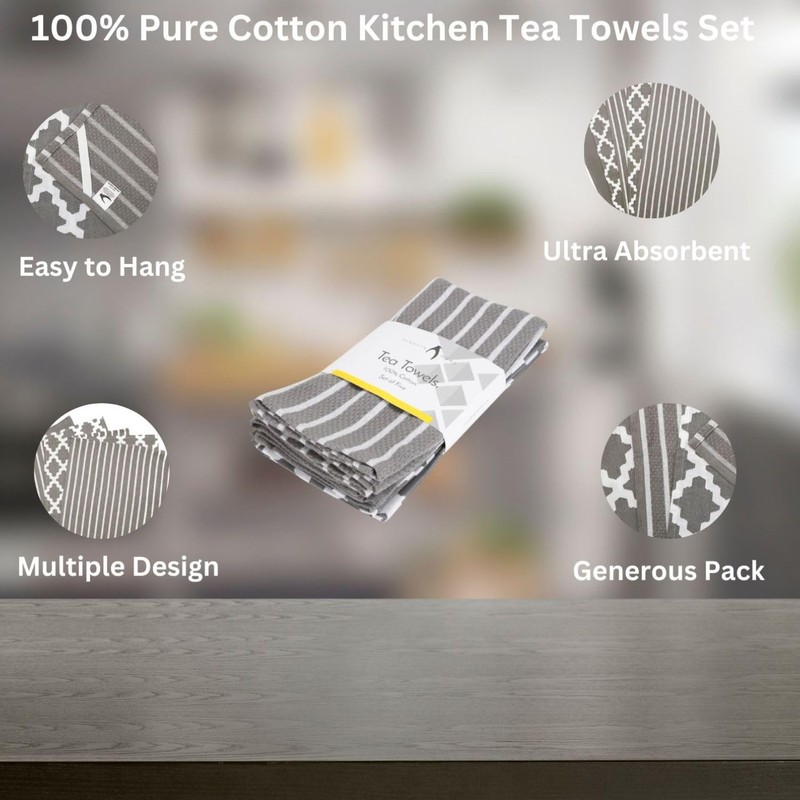 Penguin Home Premium 100% Pure Cotton Grey Tea Towel for