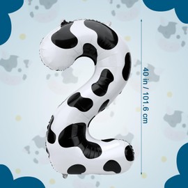 Cow Balloons, 40 Inch Cute Number Balloons Reusable Cow Birthday Decorations Farm Theme Birthday Party Supplies for Kids (Number 2)
