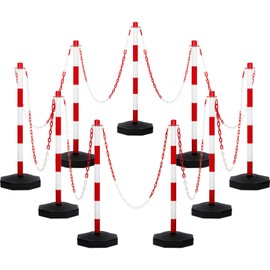 Amylove 9 Packs Traffic Delineator Post Cone with Base, Traffic Cones Safety Cones Caution Cones Plastic Stanchion Chain Safety Barriers with 6.6 Feet Link Chain and S Hooks for Parking Lot (Red)