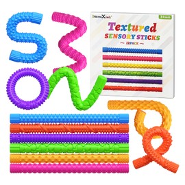 12Pack Sensory Fidget Toys for Kids Adults, Silicone Fidget Sticks for Stress Anxiety Relief Toys for Autistic ADHD, Travel Airplane Essentials, Stocking Stuffers for Teens Boys Girls (12)