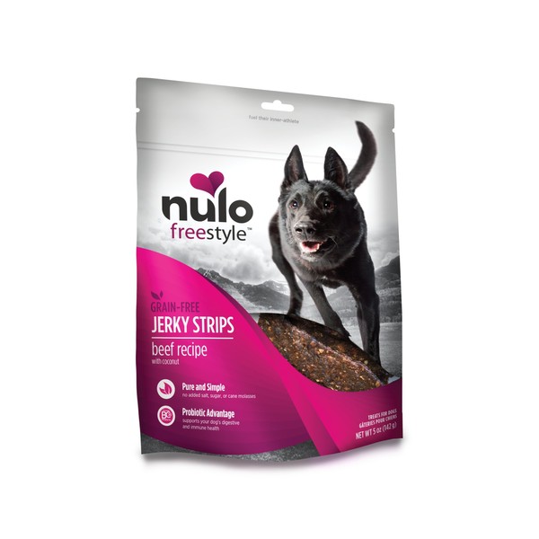 Nulo Freestyle Jerky Dog Treats: Healthy Grain Free Dog Treat - Natural Dog Treats for Training or Reward - Real Meat Jerky Strips for Puppy and Adult Dogs - Beef with Coconut Recipe - 5 oz Bag