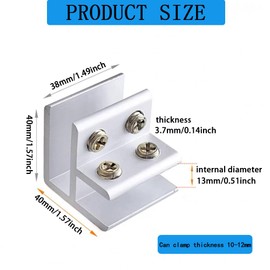 Glass Clamp, Sdjdhej 4 Pcs 90 Degree Glass Clamp, For 10-12mm Thickness Adjustable Glass Shelf Support Bracket Aluminum Alloy Glass Clip Clamp Holder，Silver