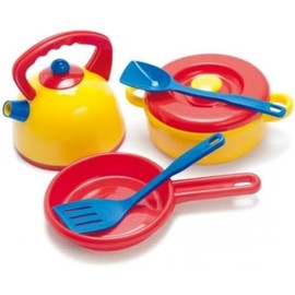 Dantoy Kettle and Pot Set, Role Play Set with 7 Pieces Including Utensils Pretend Play Toys for Kids – Multi-Colour