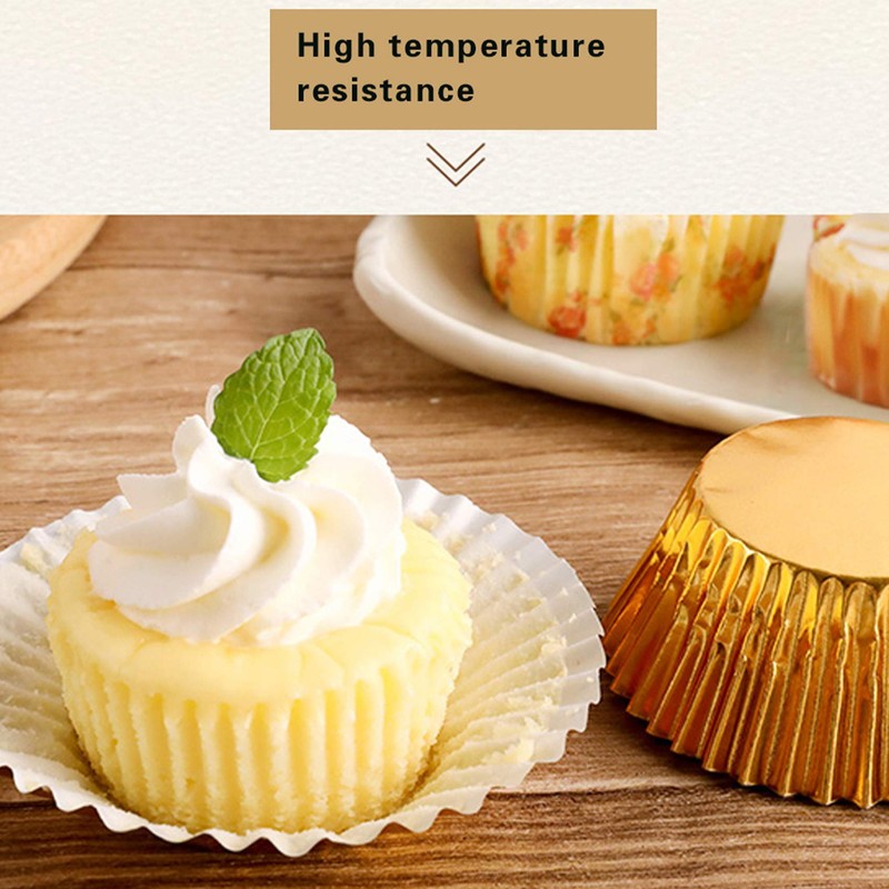 100Pcs Foil Metallic Cupcake Liners Baking Muffin Paper Cups Cases